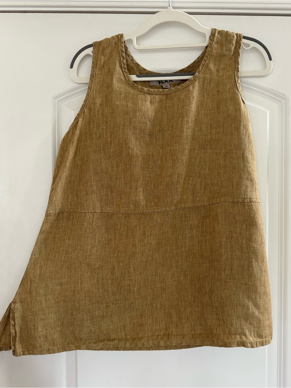 FLAX 100% Linen Sleeveless Tank Top Small Blouse Yellow Gold Bronze Minimalist - Picture 7 of 7